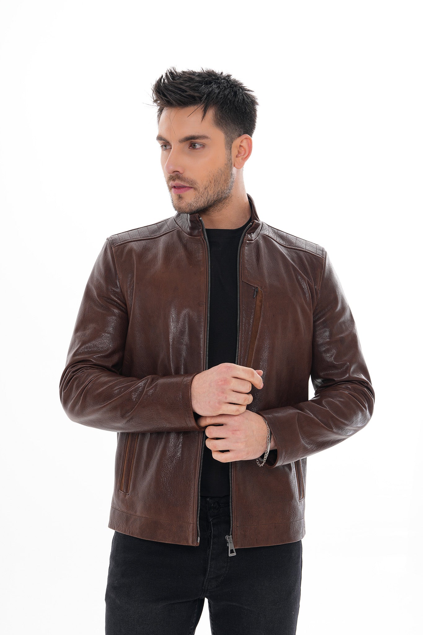 The Marco Brown Leather Men Jacket