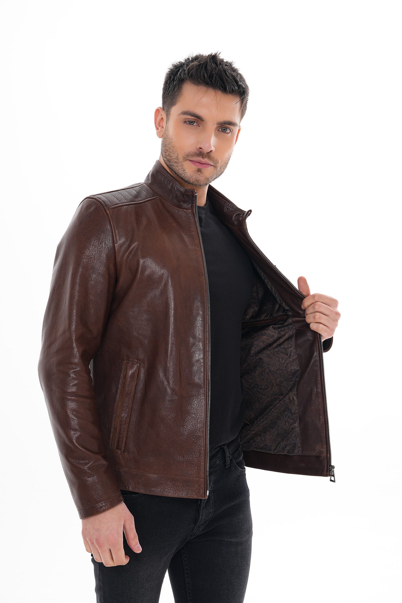 The Marco Brown Leather Men Jacket