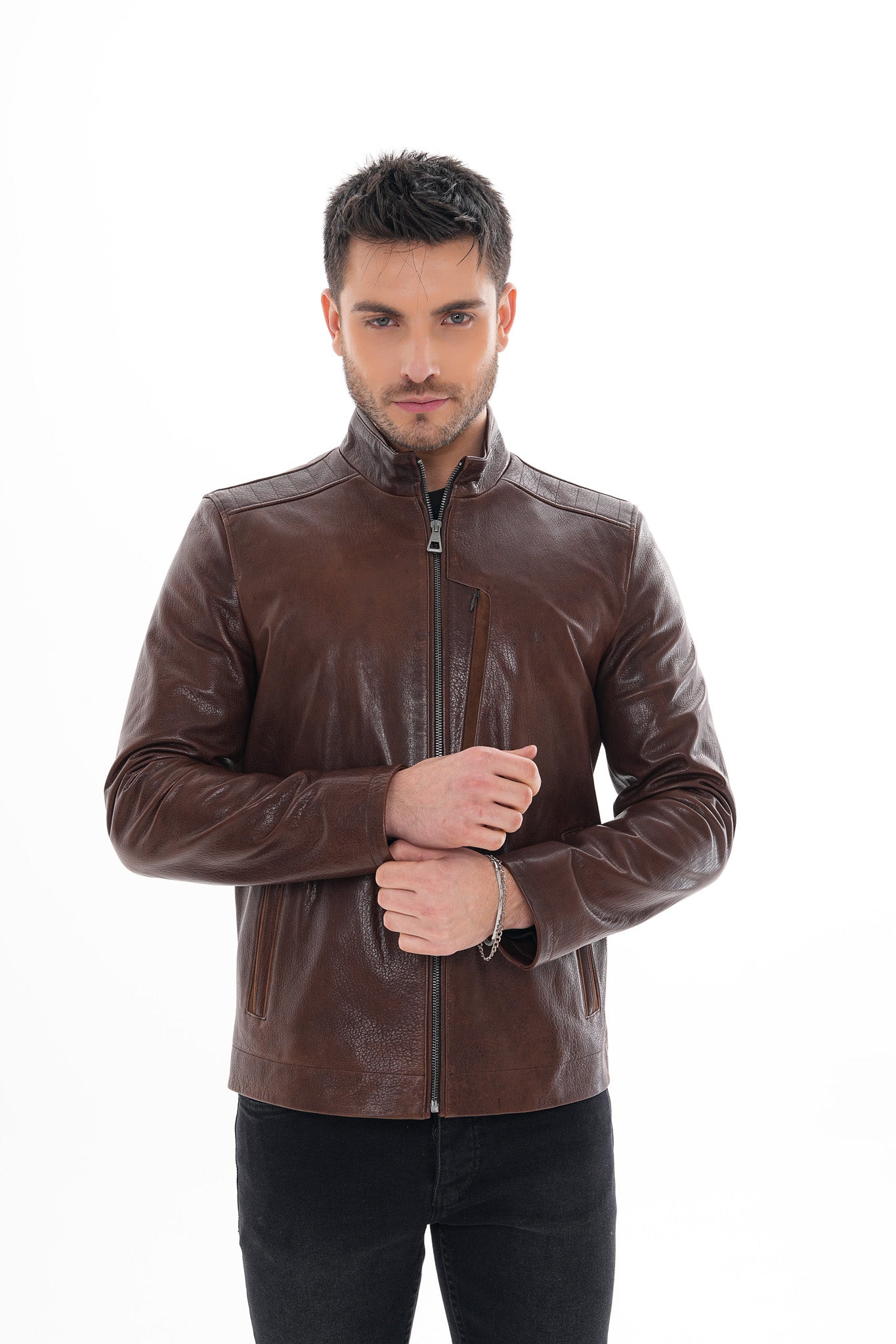 The Marco Brown Leather Men Jacket