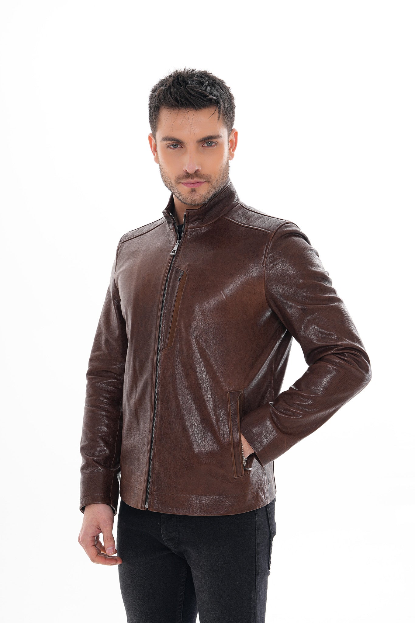 The Marco Brown Leather Men Jacket