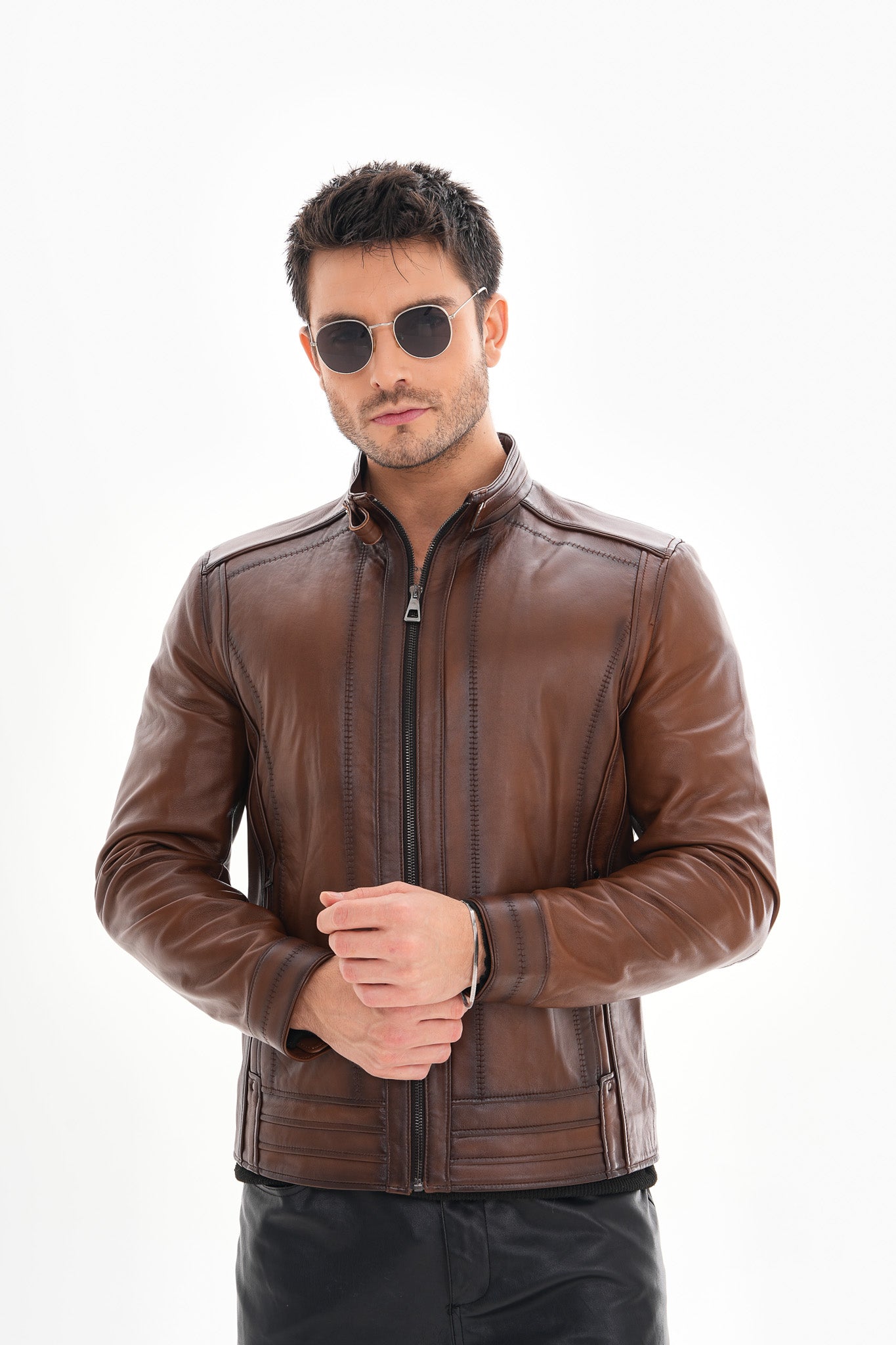 The Arezzo Brown Leather Men Jacket