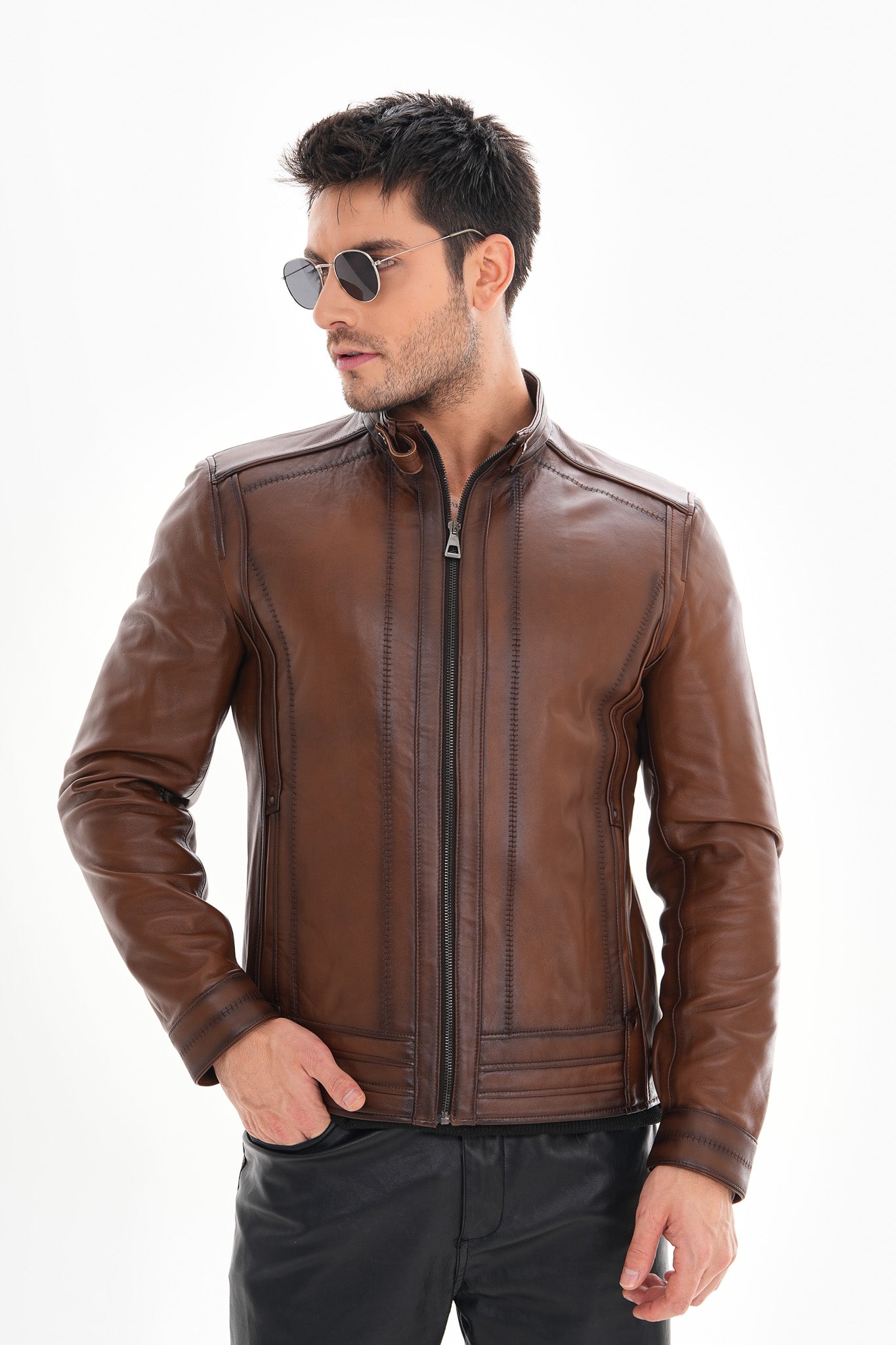 The Arezzo Brown Leather Men Jacket