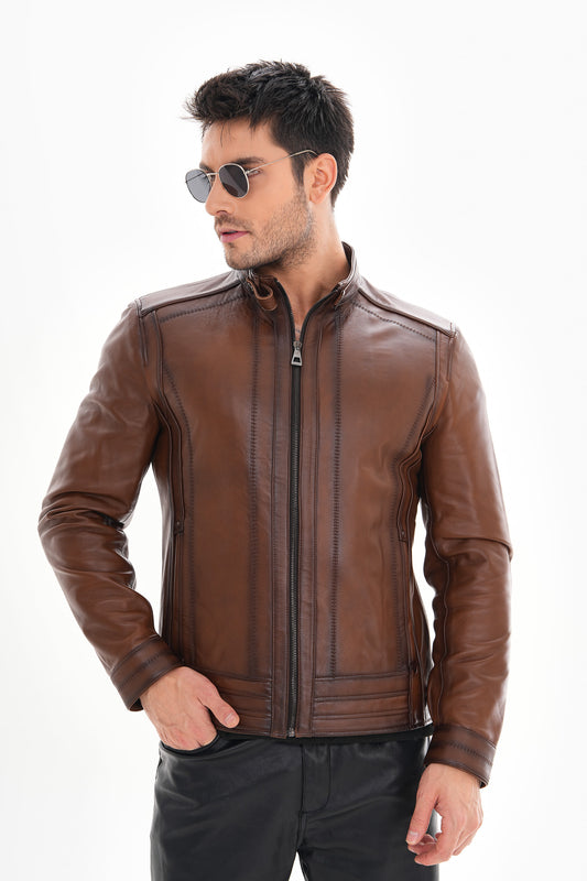 The Arezzo Brown Leather Men Jacket