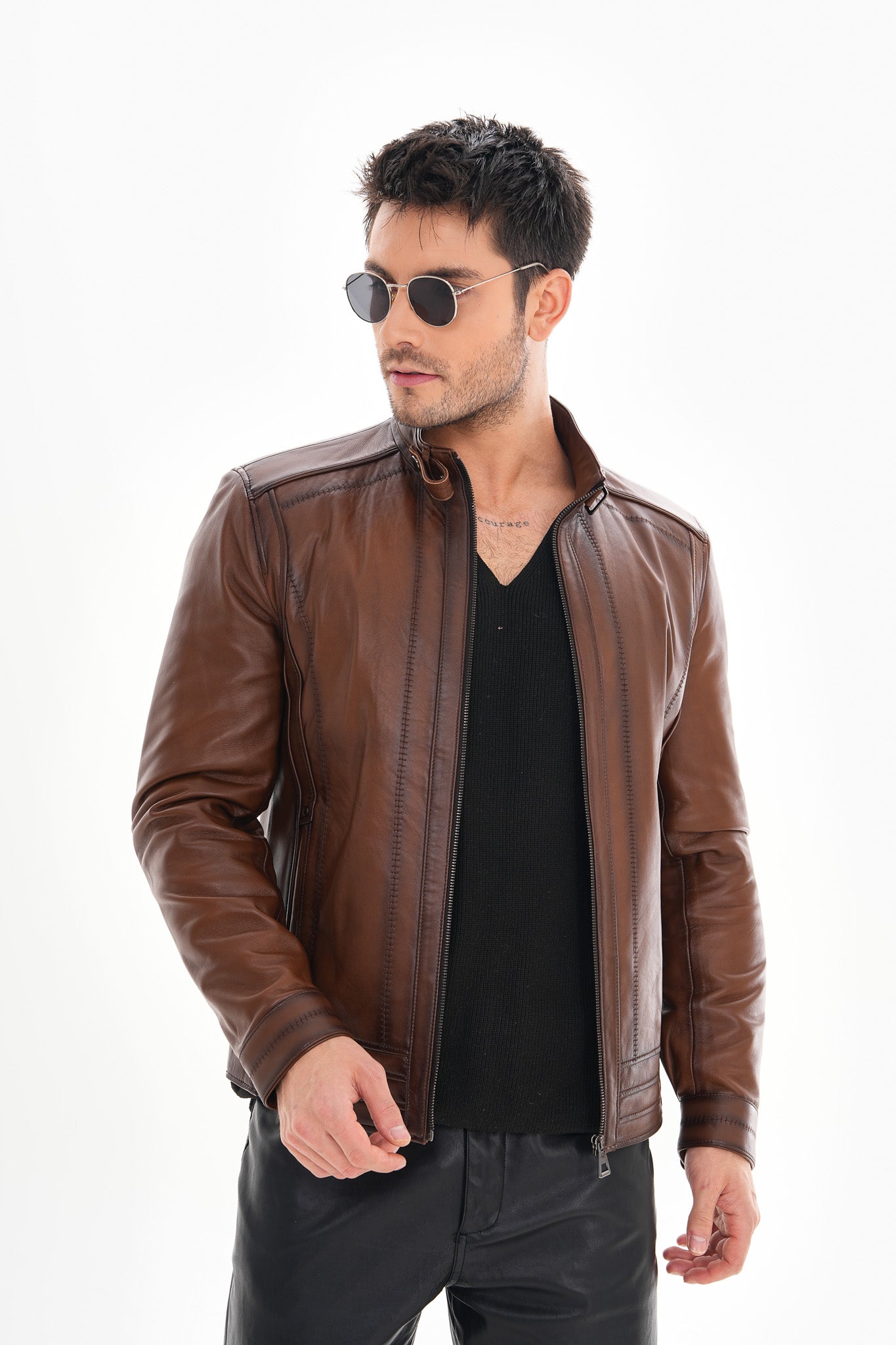 The Arezzo Brown Leather Men Jacket