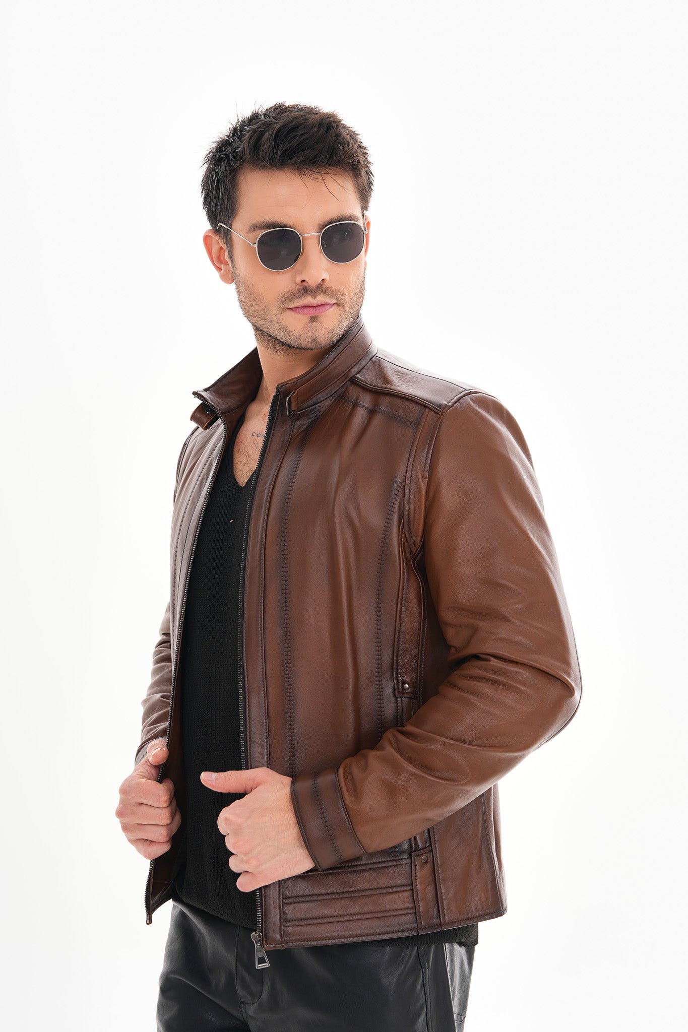 The Arezzo Brown Leather Men Jacket
