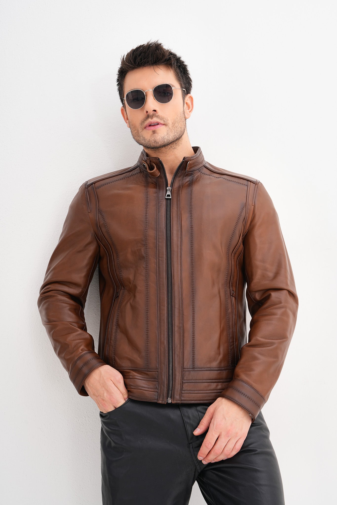 The Arezzo Brown Leather Men Jacket