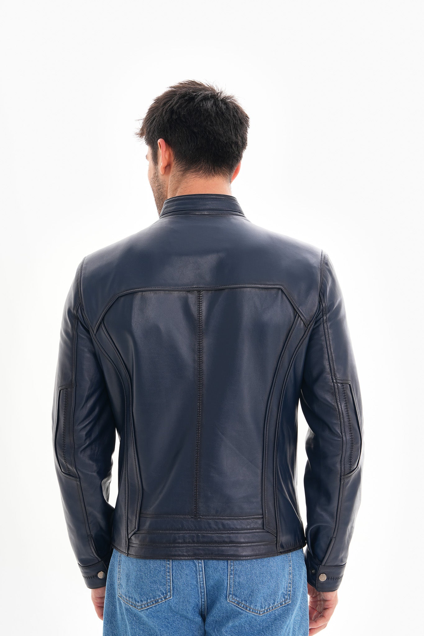 The Arezzo Navy Blue Leather Men Jacket
