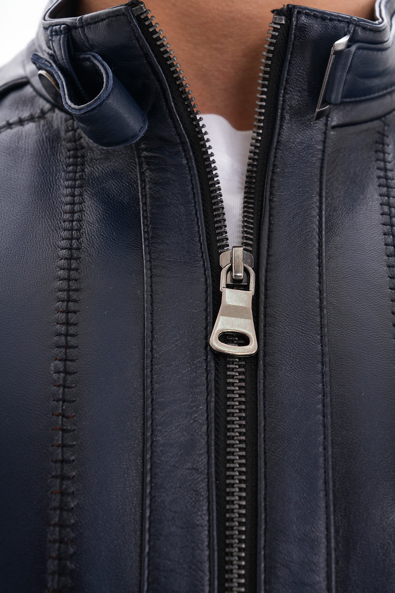 The Arezzo Navy Blue Leather Men Jacket