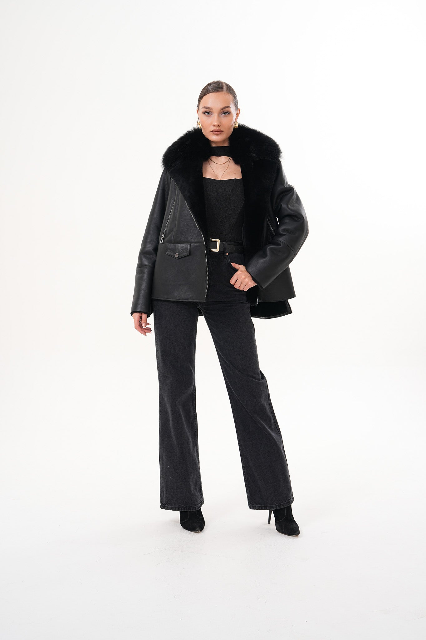 The Duchess Shearling Black Leather Women Jacket