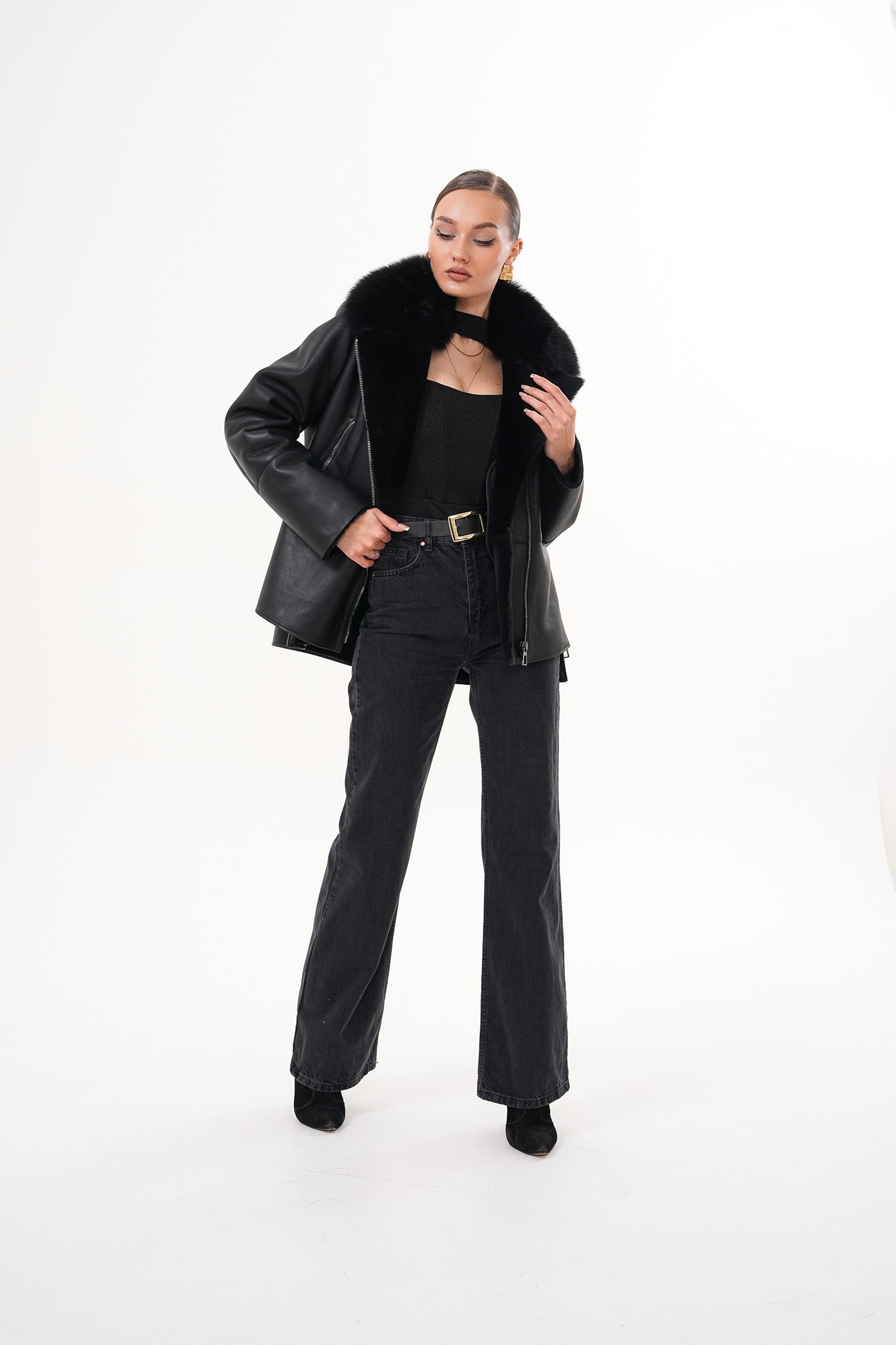 The Duchess Shearling Black Leather Women Jacket