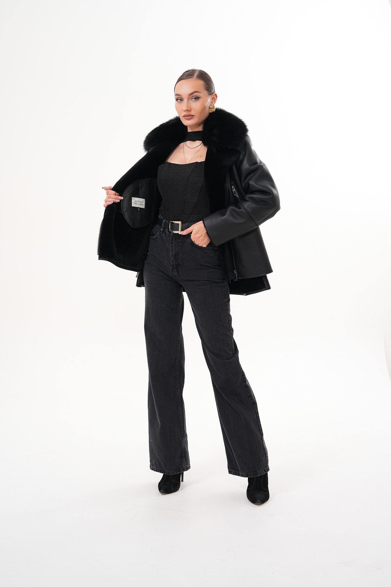 The Duchess Shearling Black Leather Women Jacket