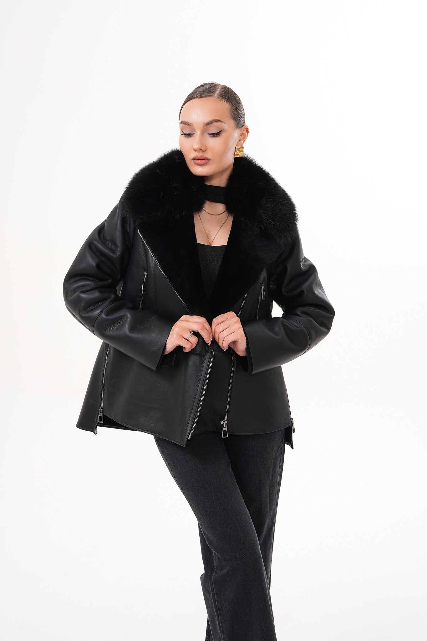 The Duchess Shearling Black Leather Women Jacket