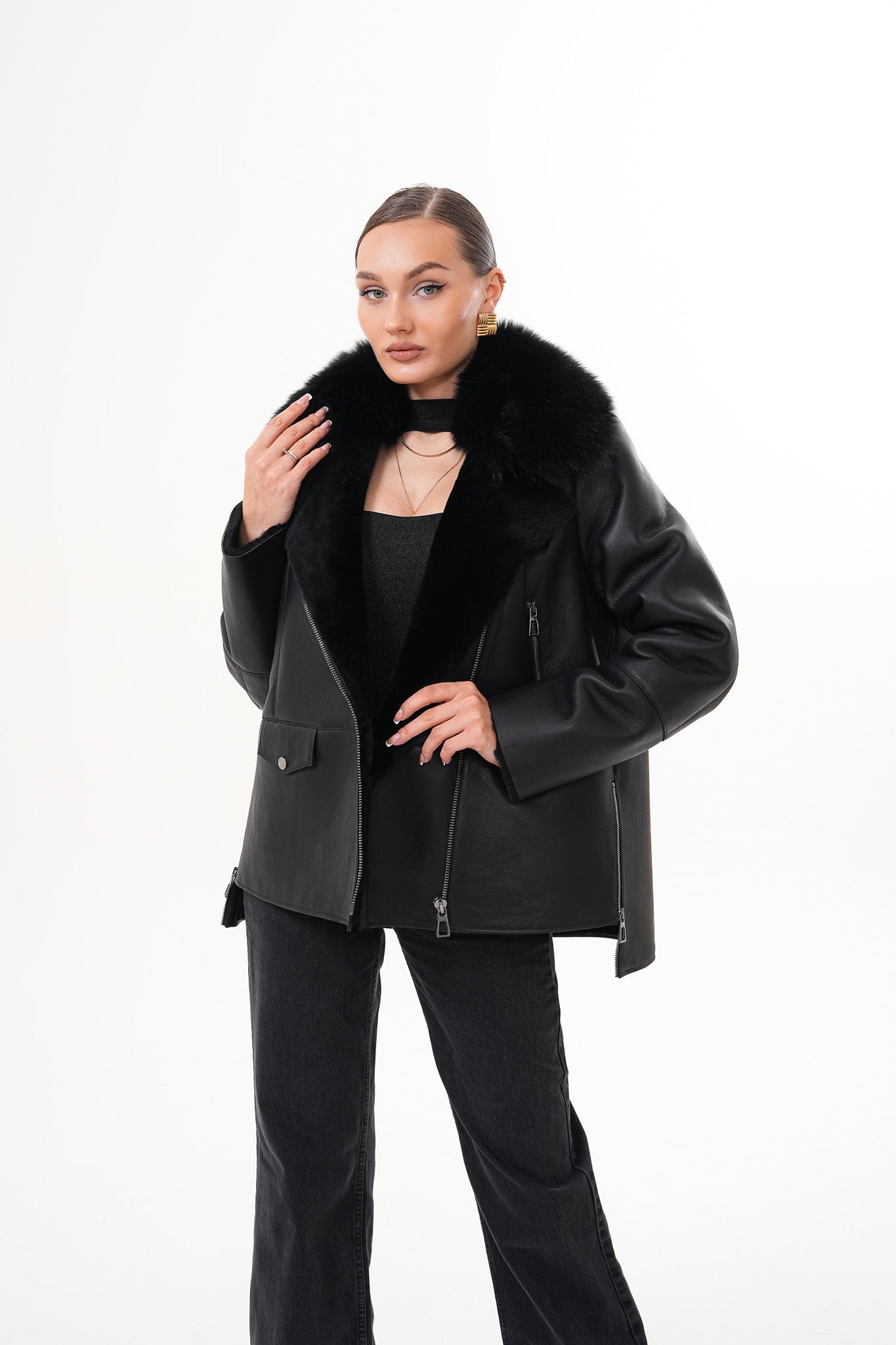 The Duchess Shearling Black Leather Women Jacket