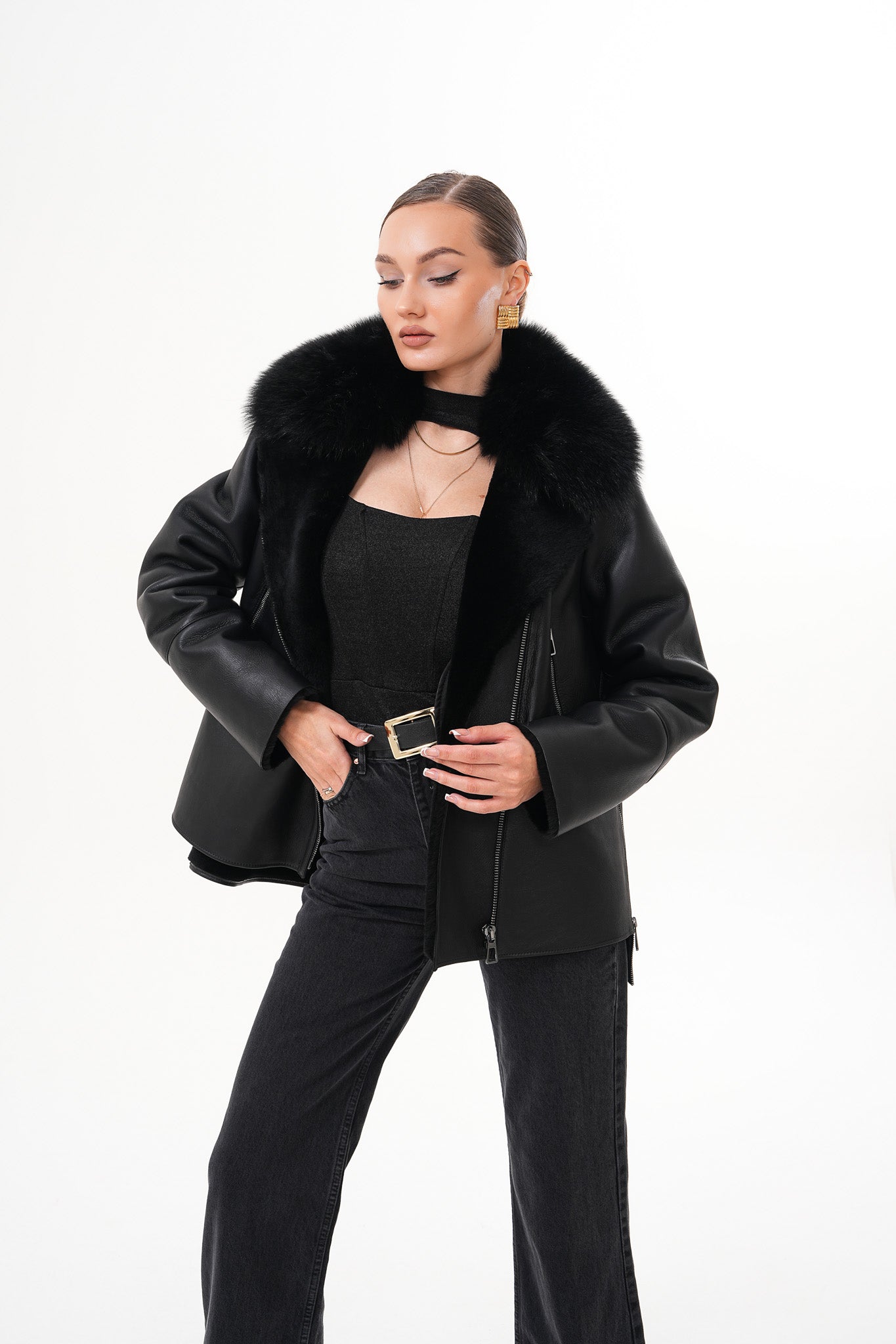 The Duchess Shearling Black Leather Women Jacket