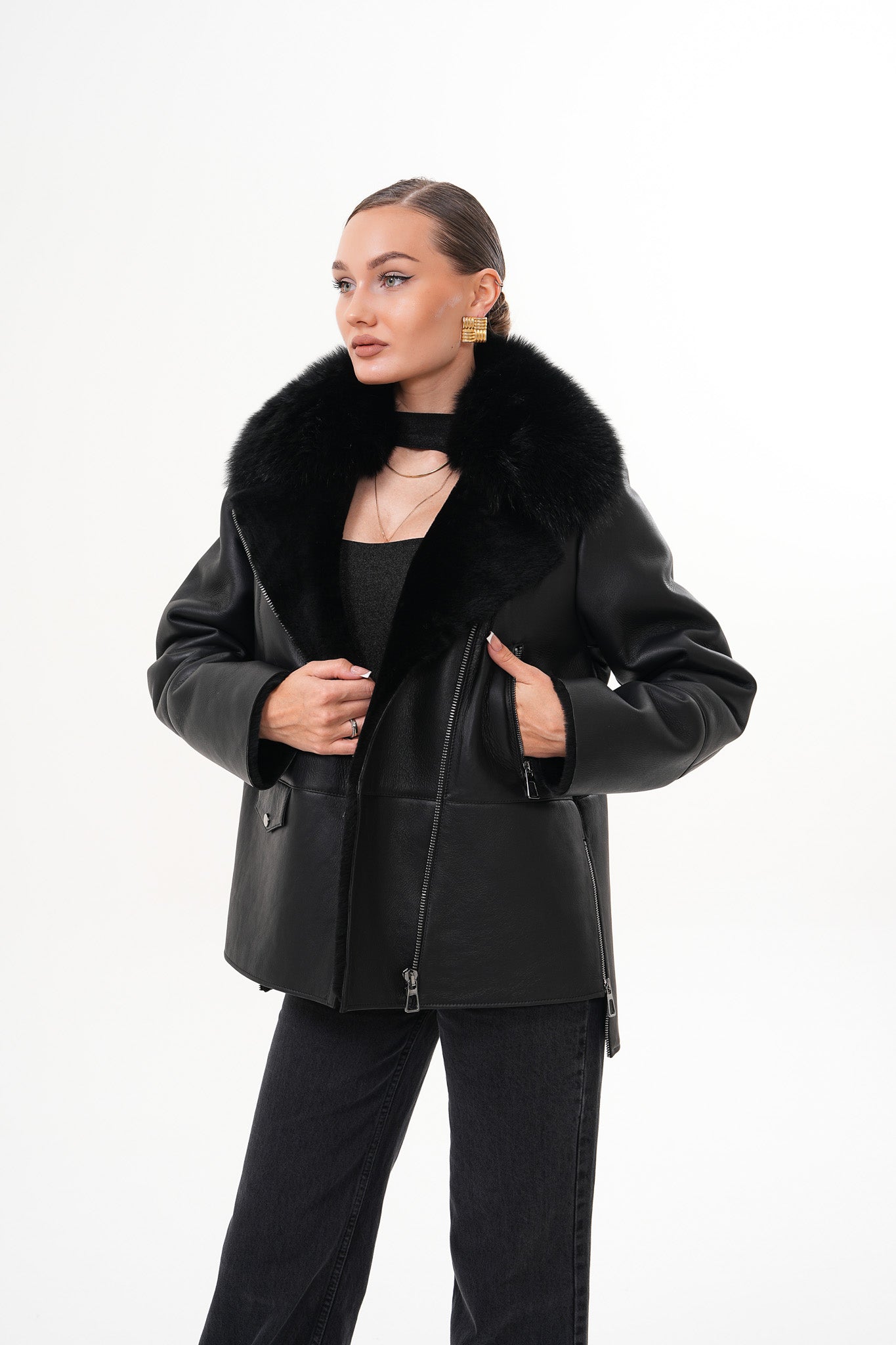 The Duchess Shearling Black Leather Women Jacket