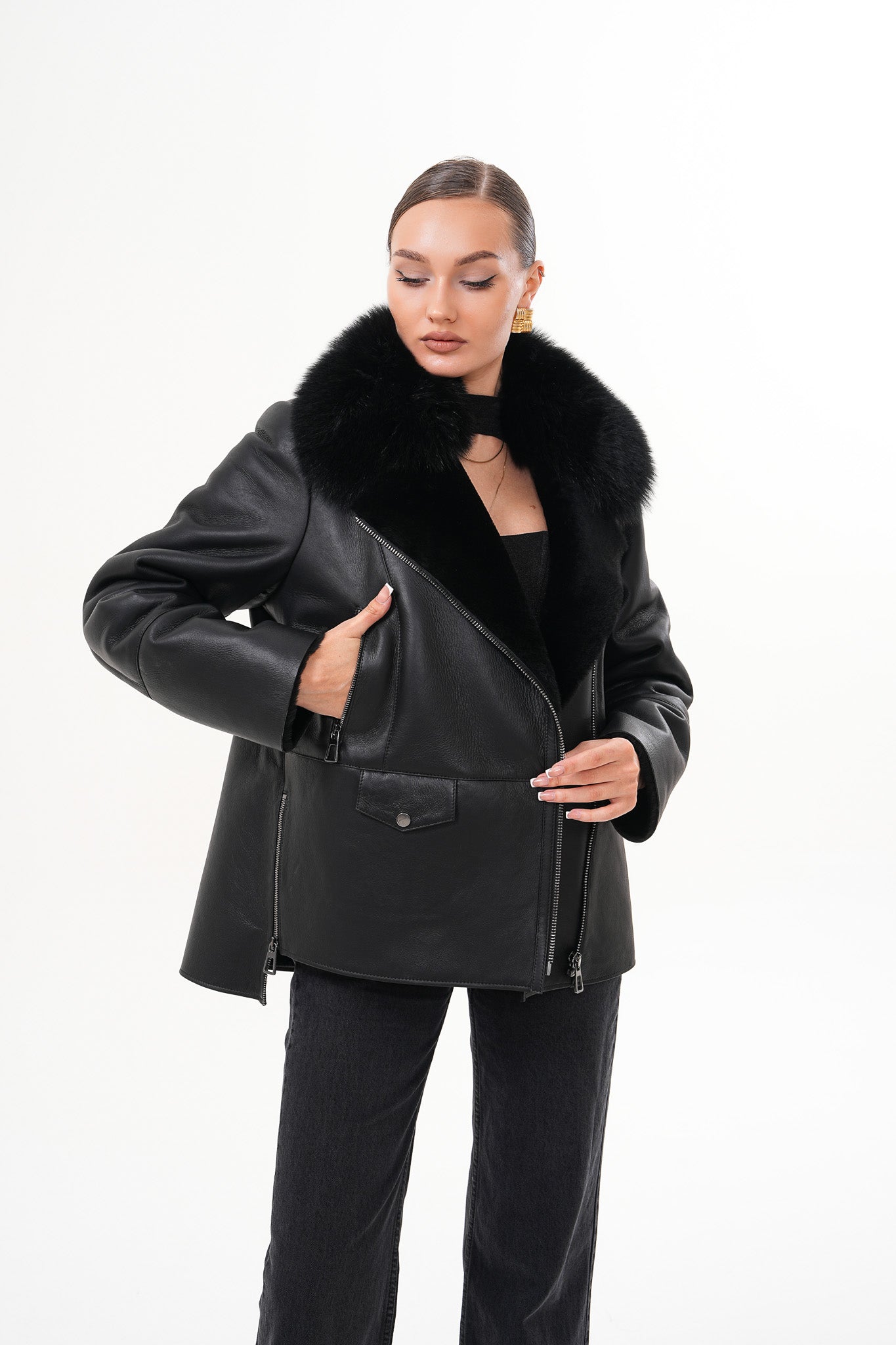 The Duchess Shearling Black Leather Women Jacket