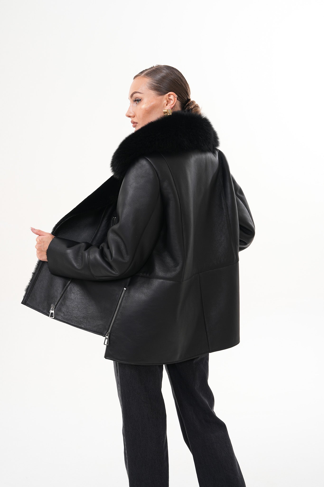 The Duchess Shearling Black Leather Women Jacket