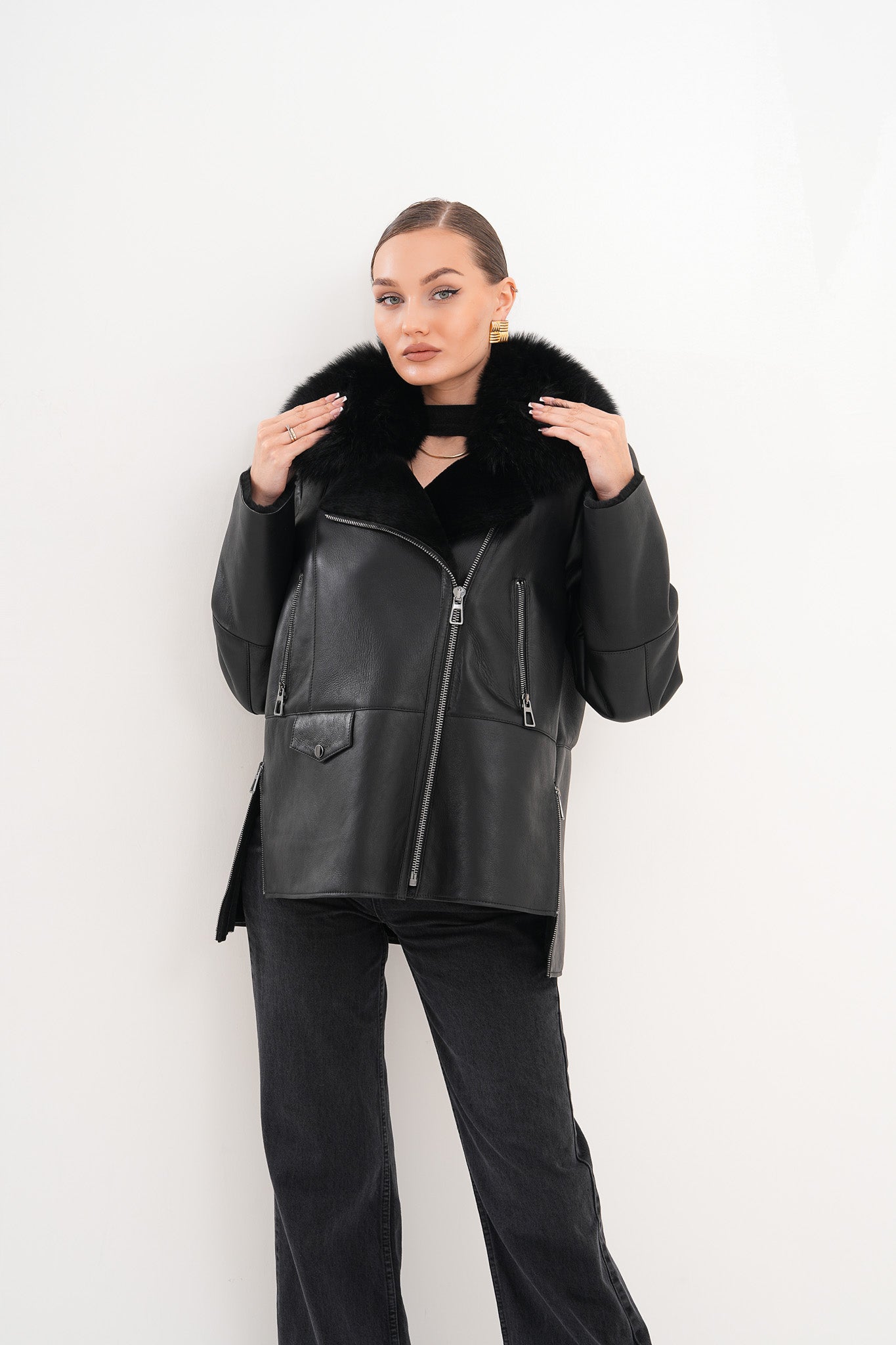 The Duchess Shearling Black Leather Women Jacket