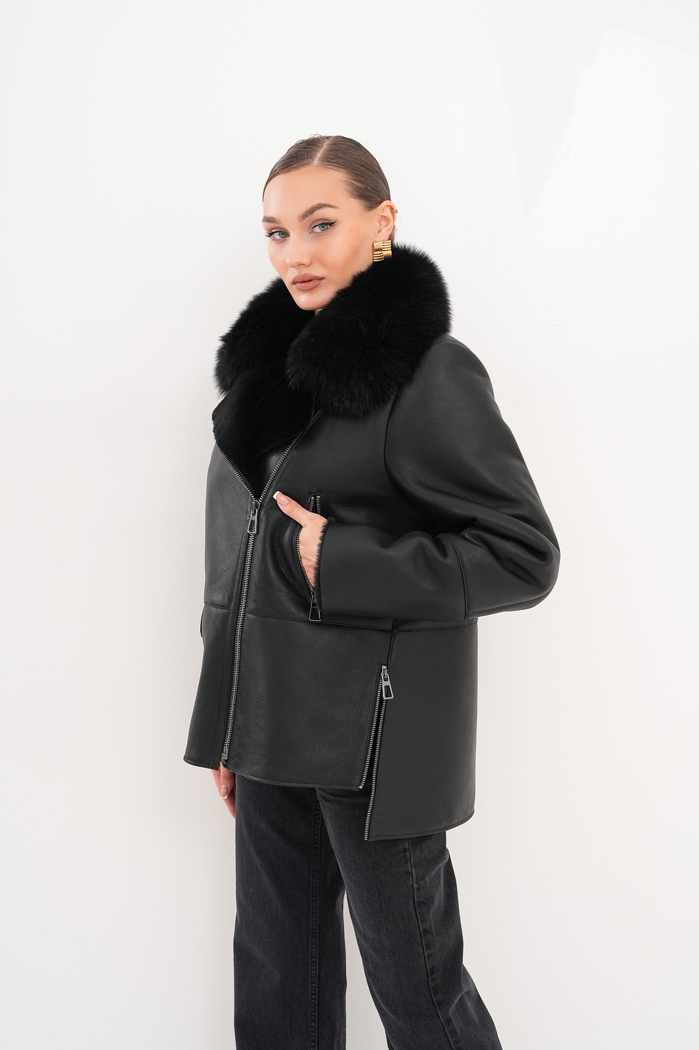 The Duchess Shearling Black Leather Women Jacket