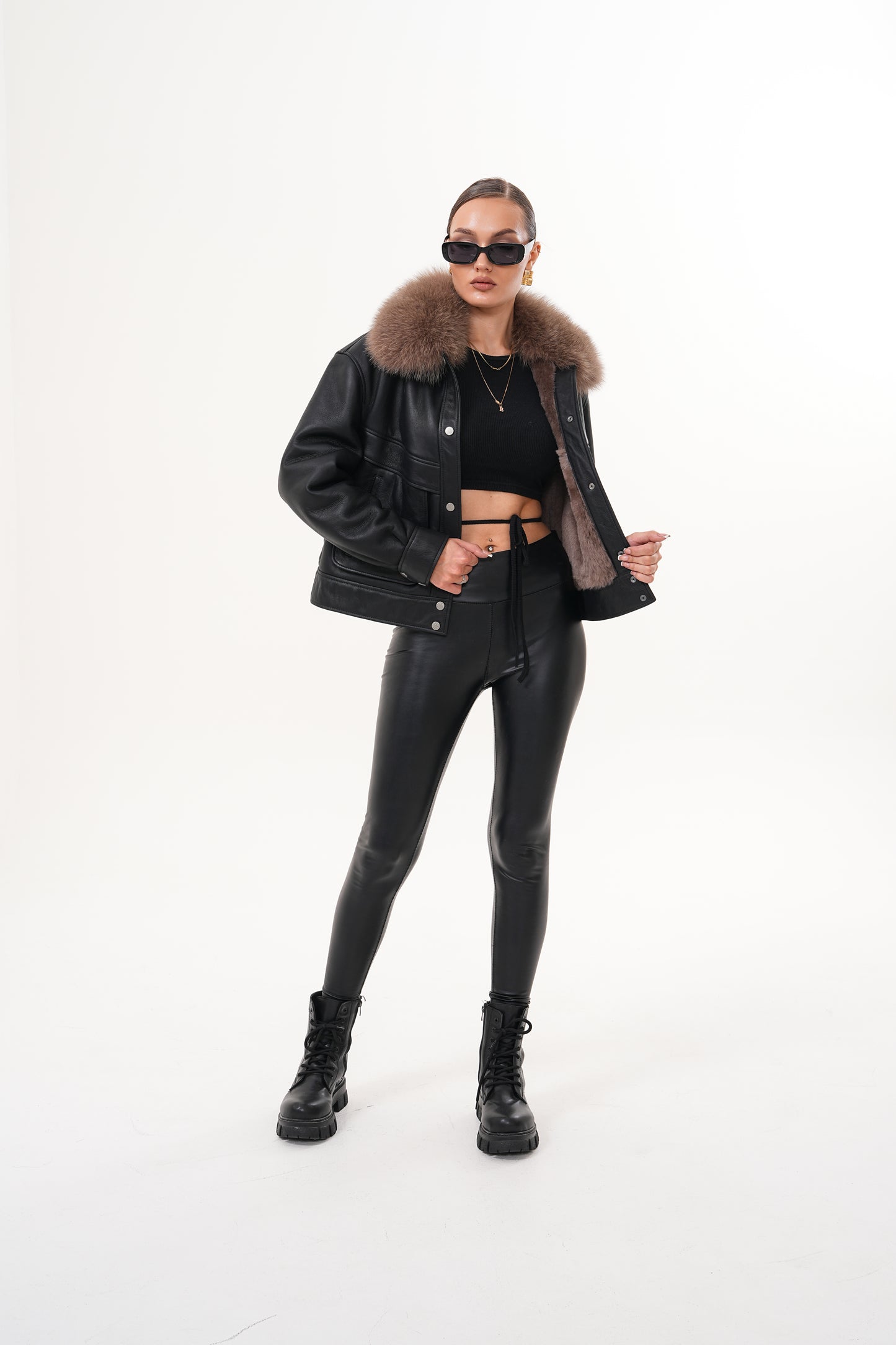 The Auretta Brown Collar Shearling Leather Women Jacket