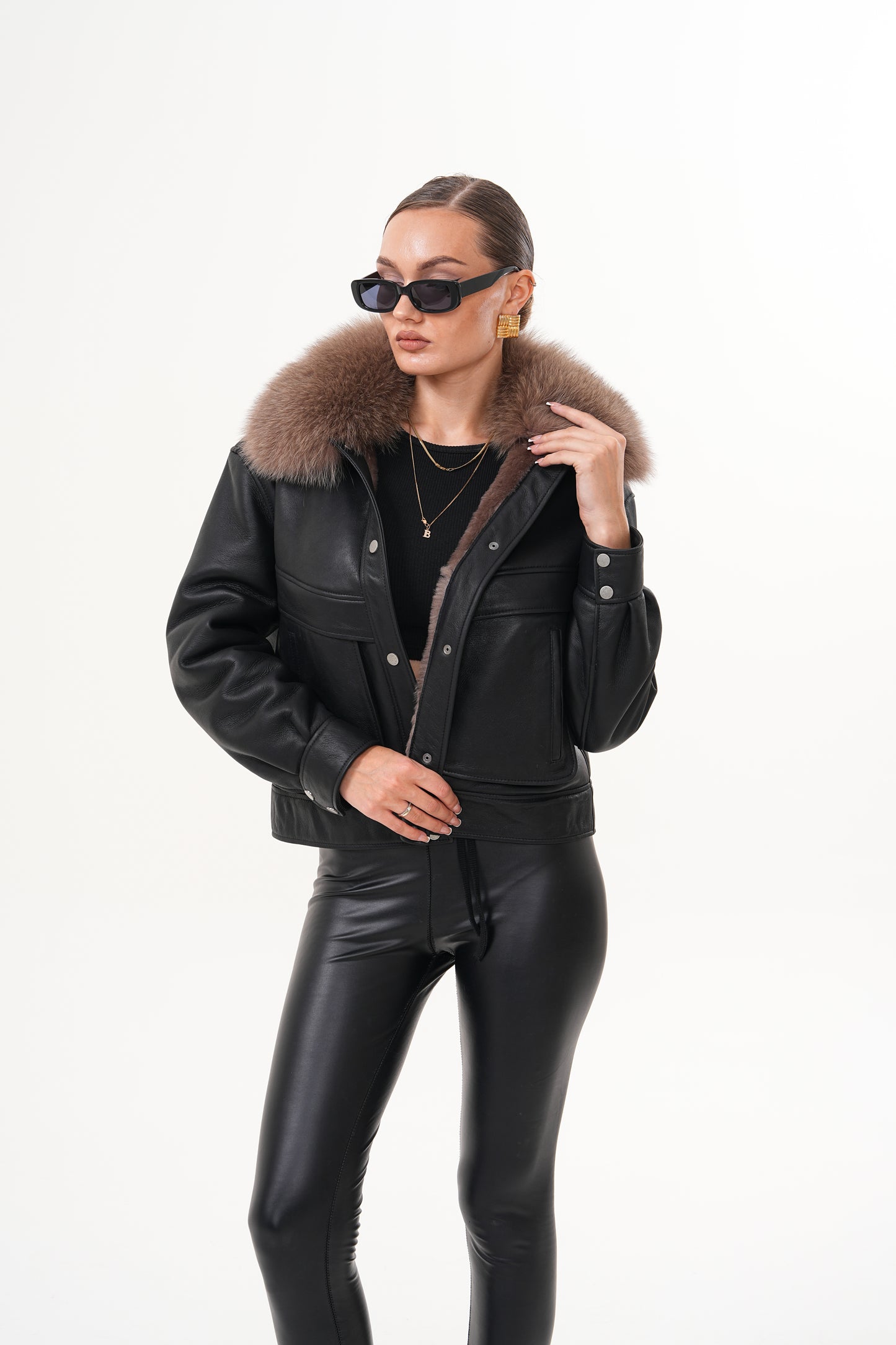 The Auretta Brown Collar Shearling Leather Women Jacket