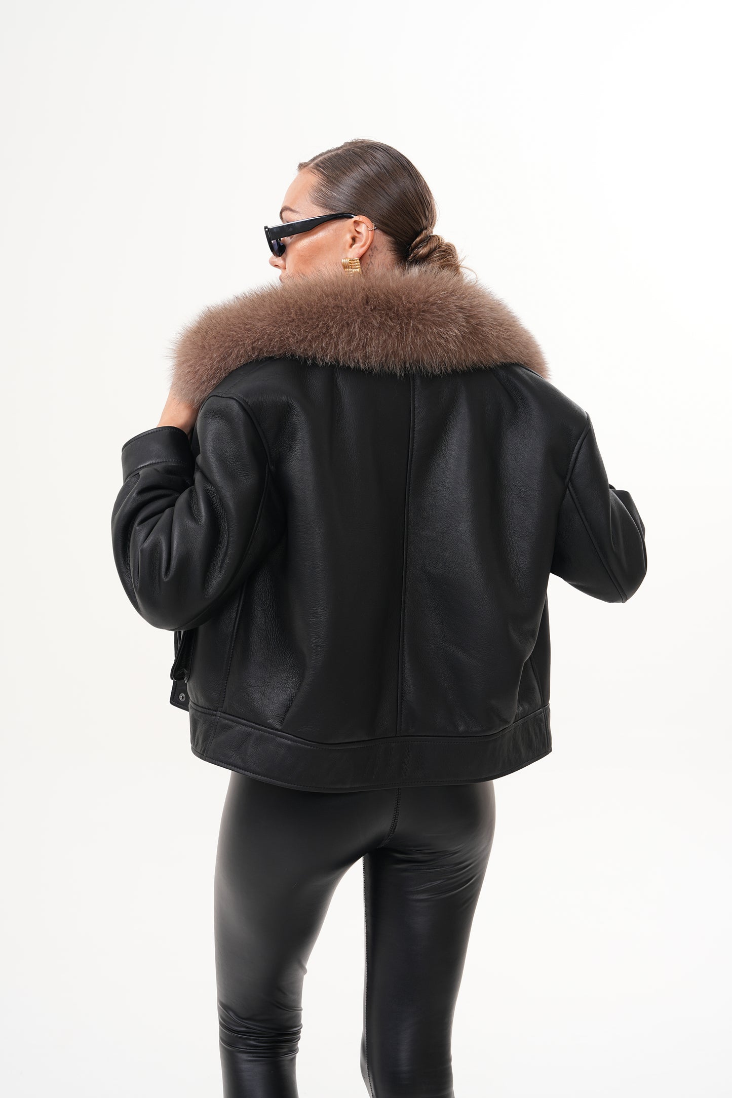 The Auretta Brown Collar Shearling Leather Women Jacket