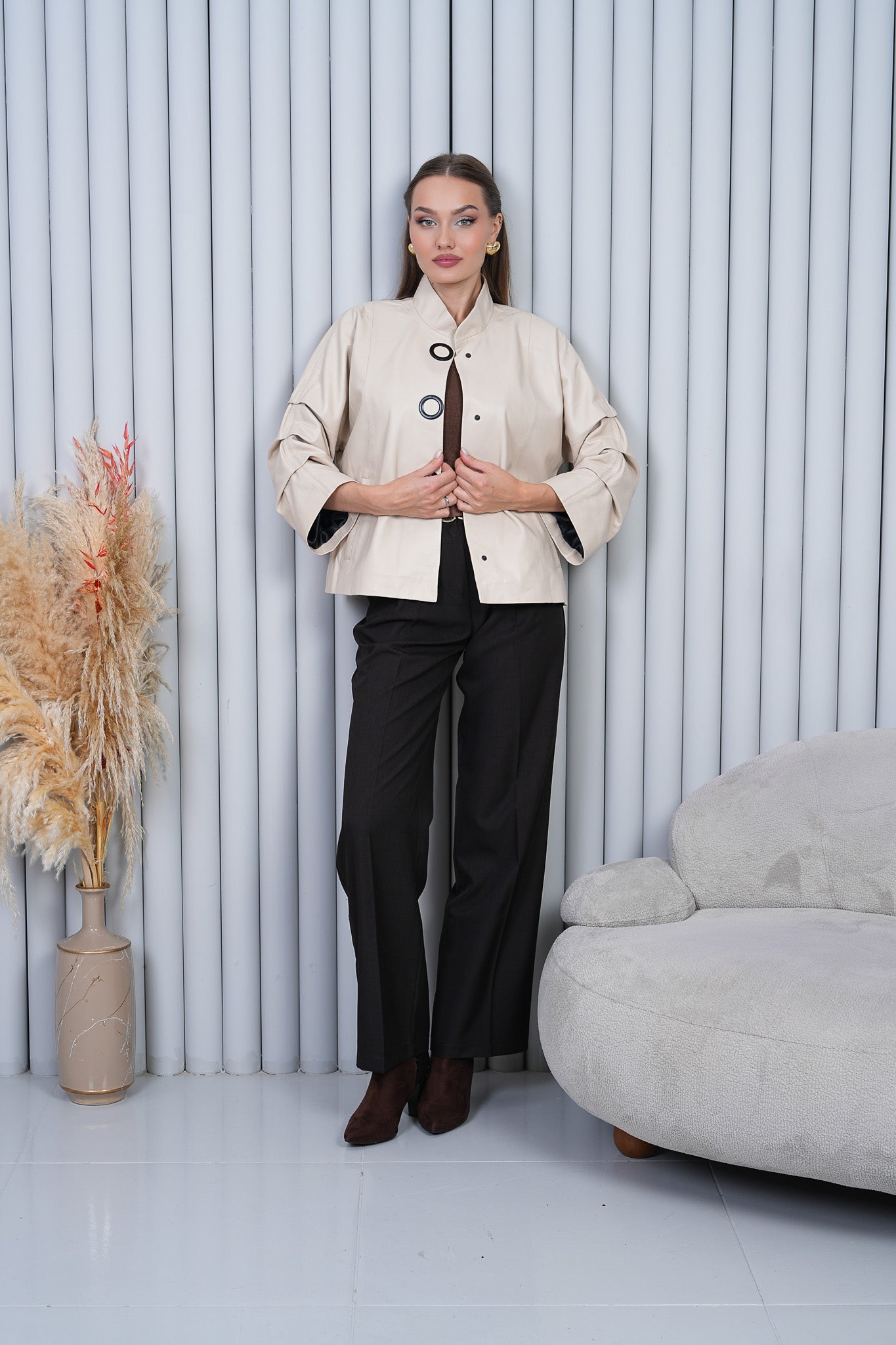 The Odessa Cream Leather Women Jacket