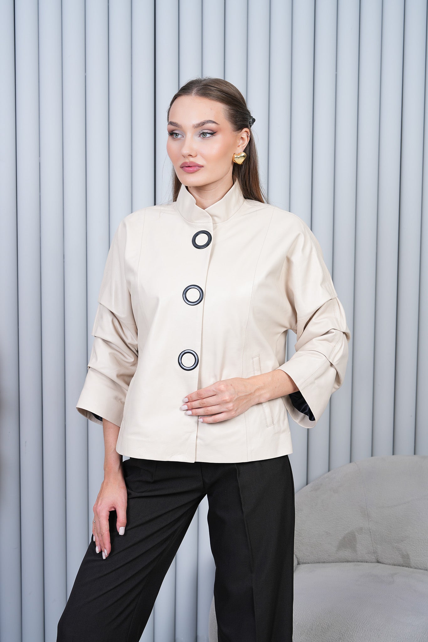 The Odessa Cream Leather Women Jacket