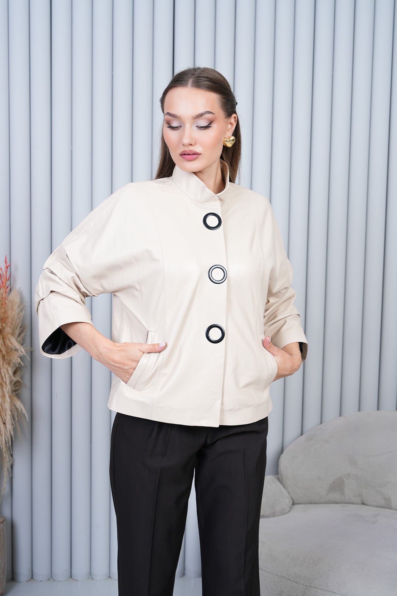 The Odessa Cream Leather Women Jacket