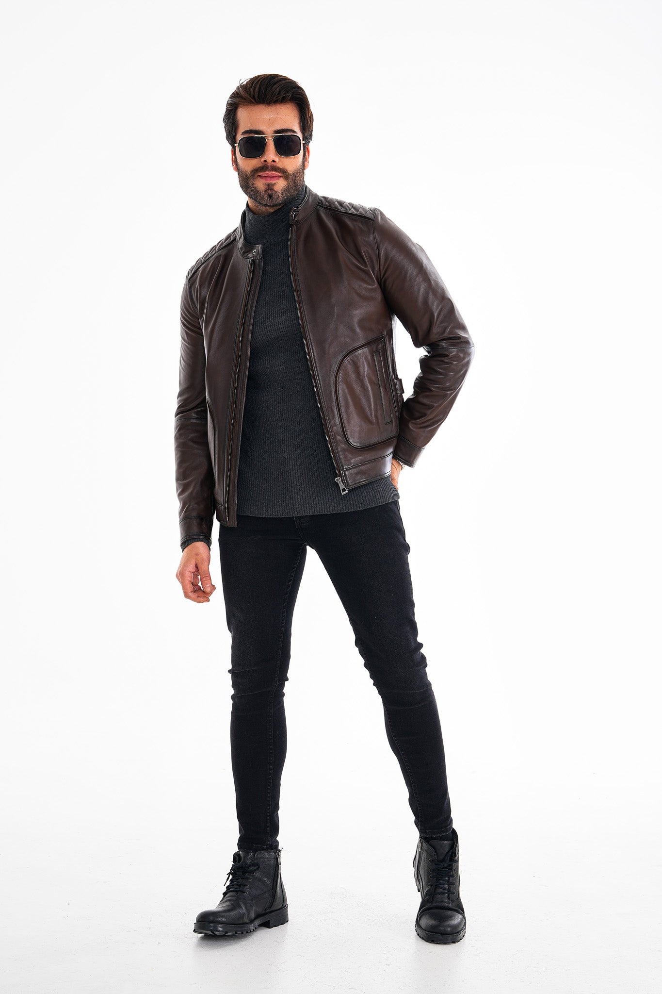 The Brescia Brown Leather Racer Men Jacket