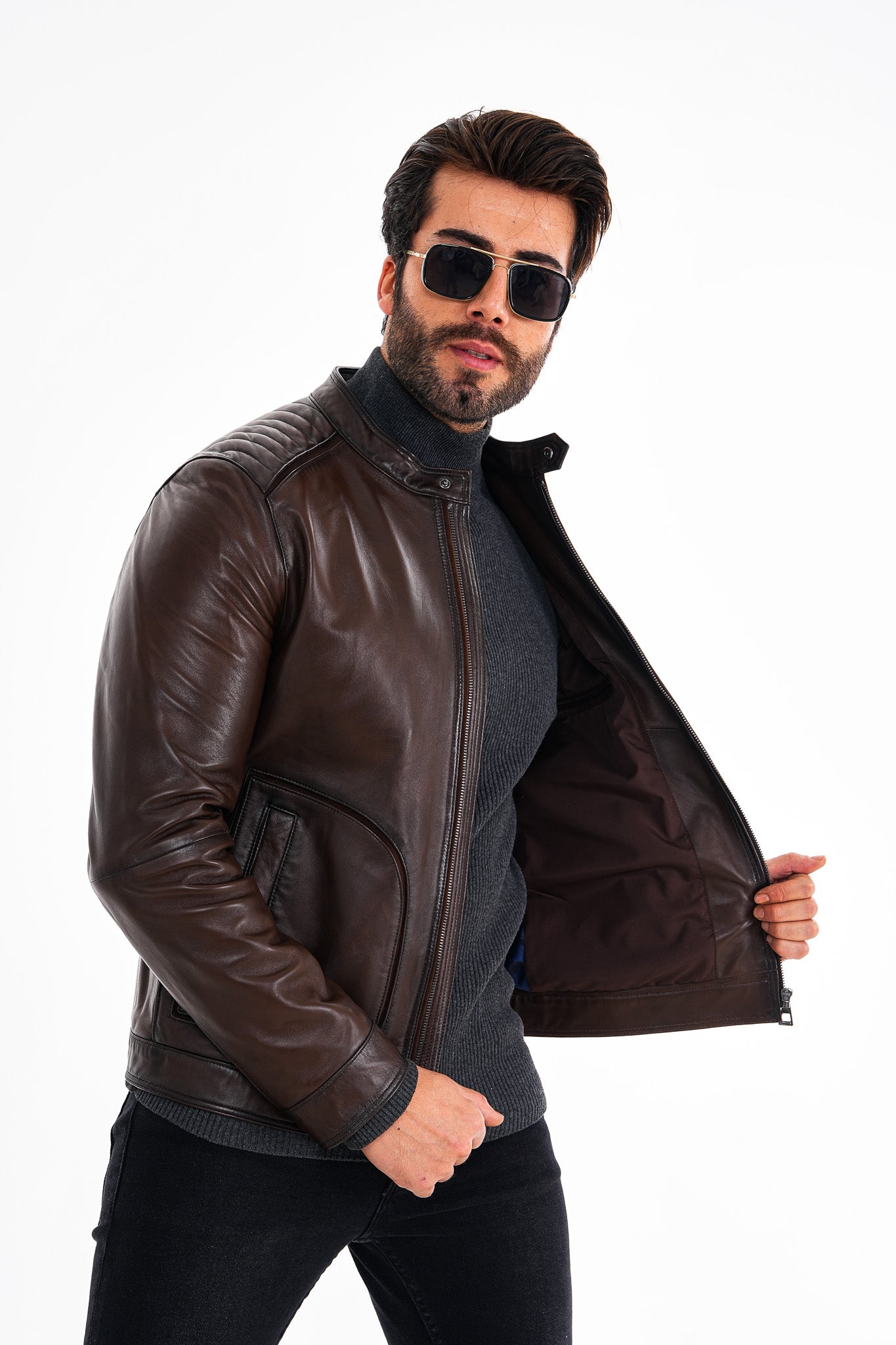 The Brescia Brown Leather Racer Men Jacket