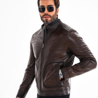 The Brescia Brown Leather Racer Men Jacket