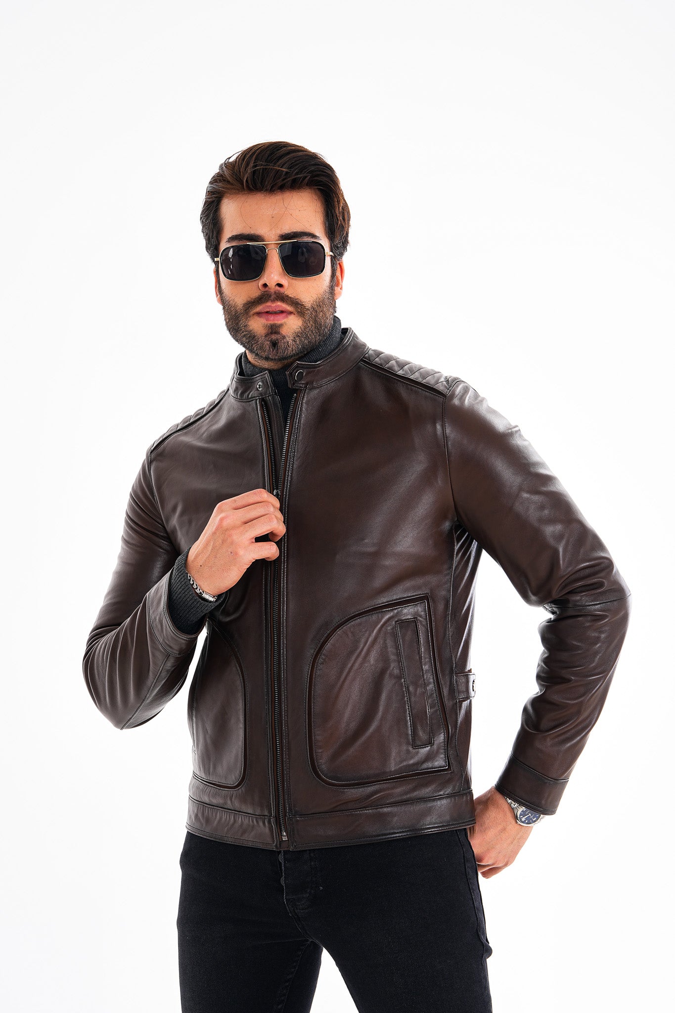 The Brescia Brown Leather Racer Men Jacket