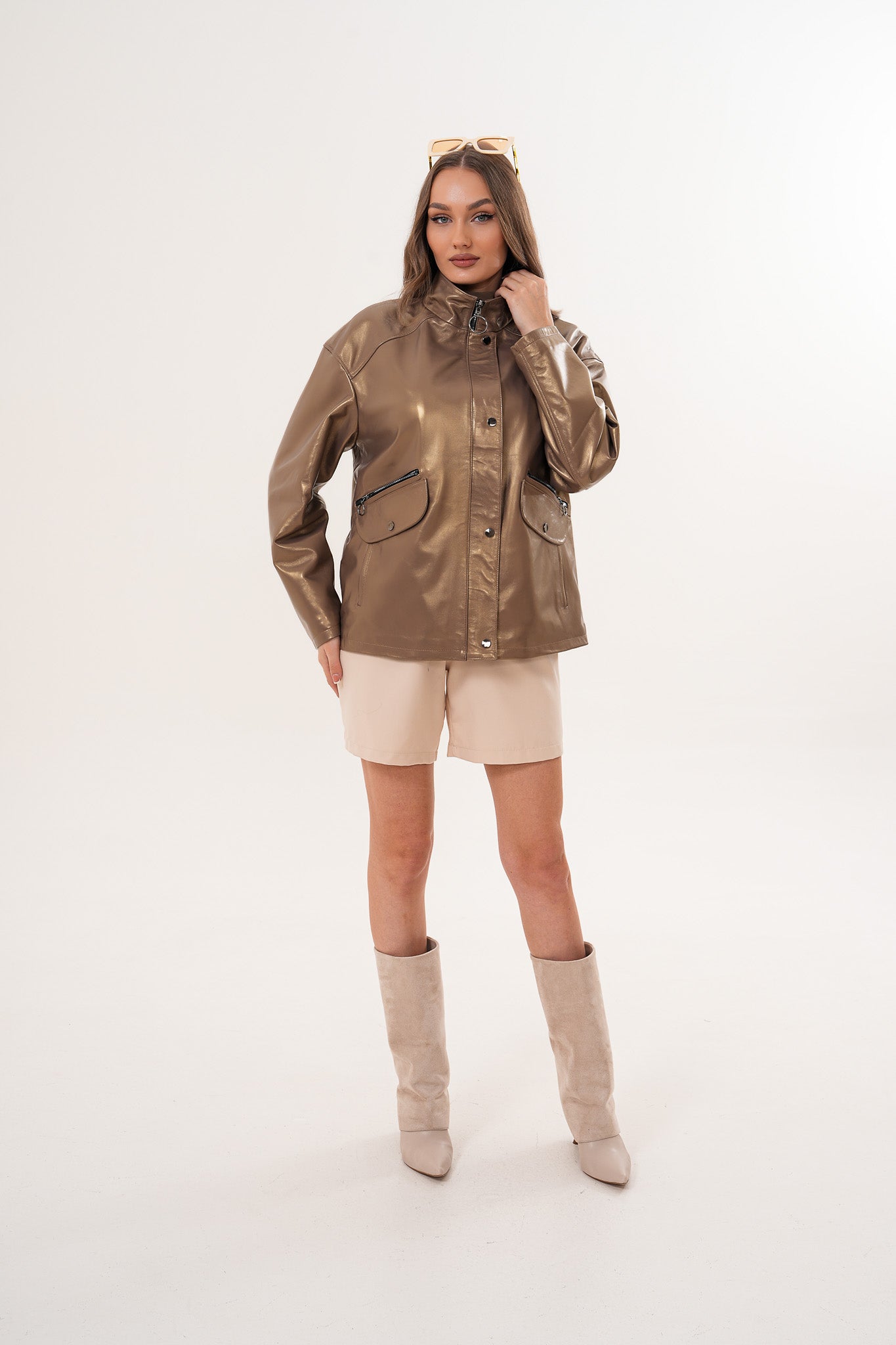 The Zayra Women Leather Jacket – Taupe Brown
