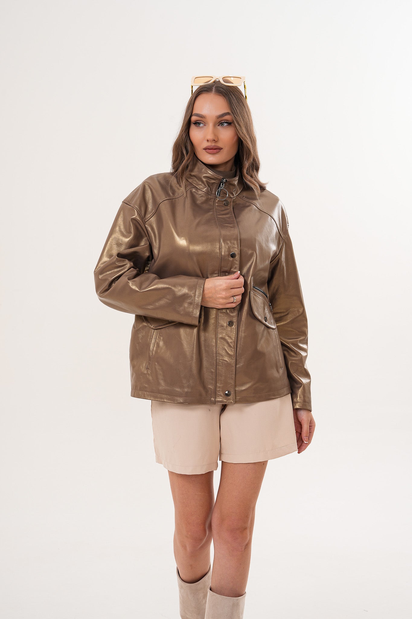 The Zayra Women Leather Jacket – Taupe Brown