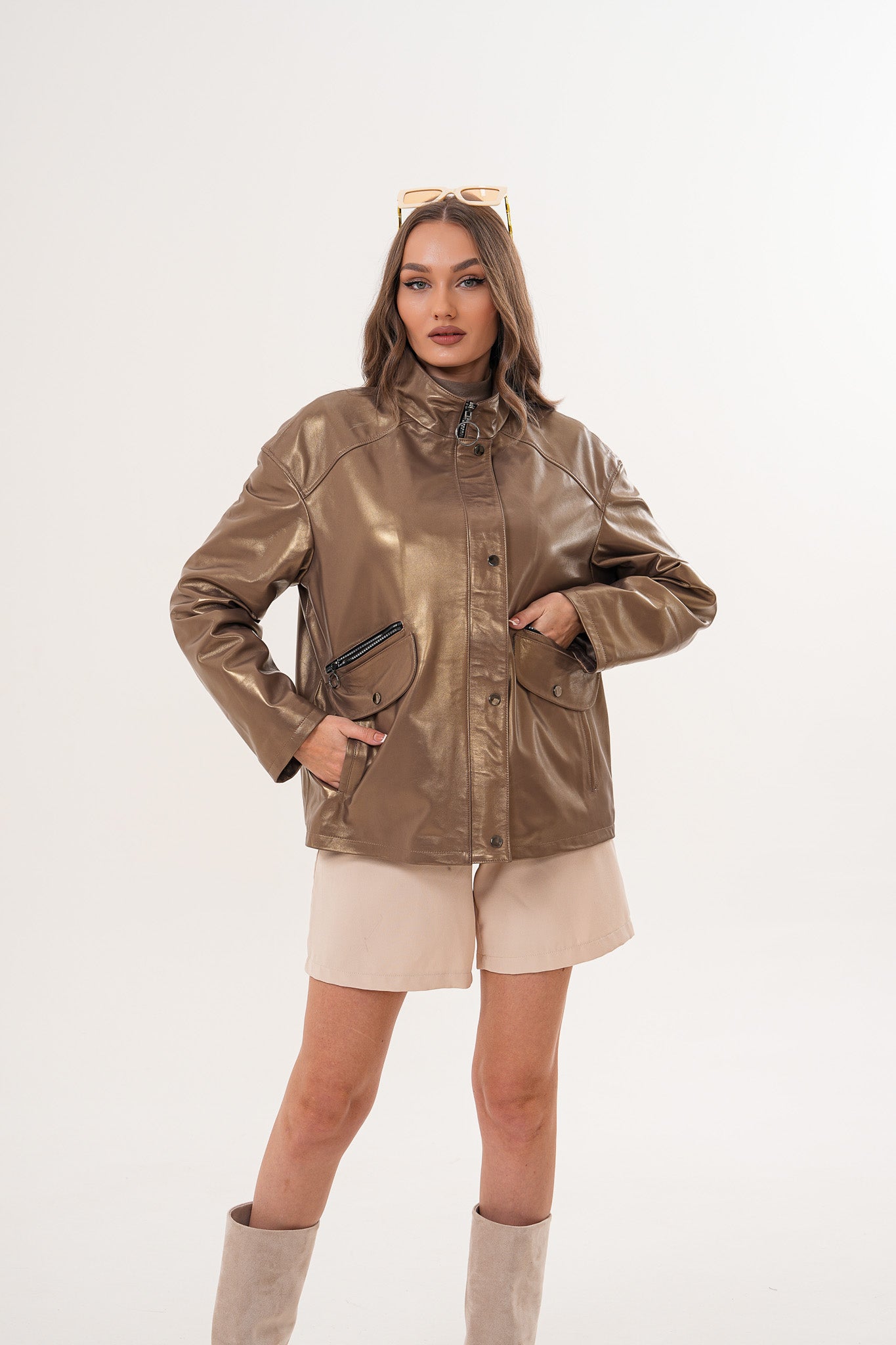 The Zayra Women Leather Jacket – Taupe Brown