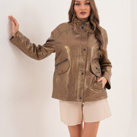The Zayra Women Leather Jacket – Taupe Brown