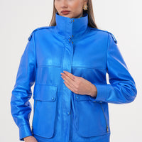 The Rivera Blue Leather Women Jacket