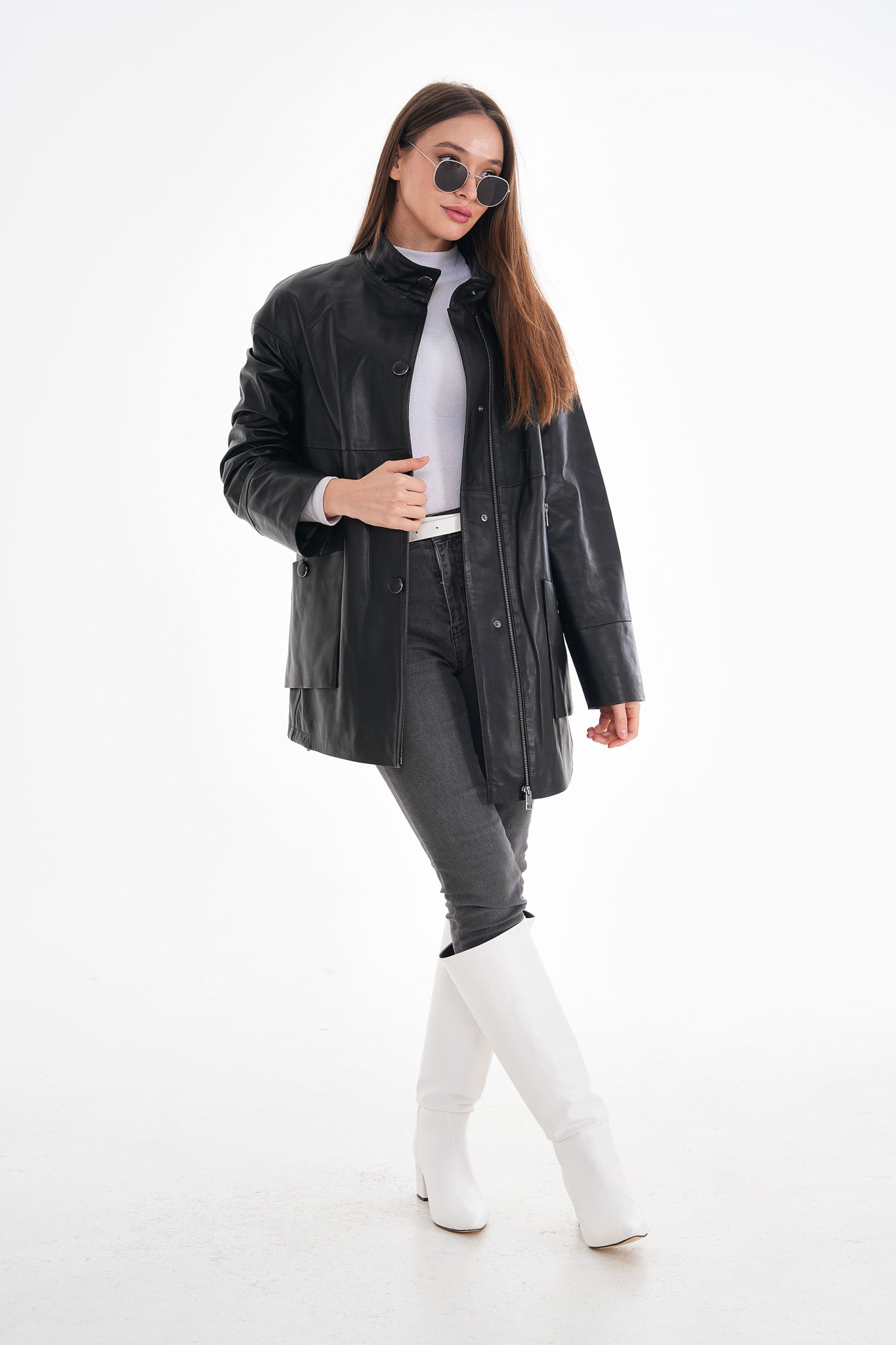 The Lioara Black Leather Women Jacket