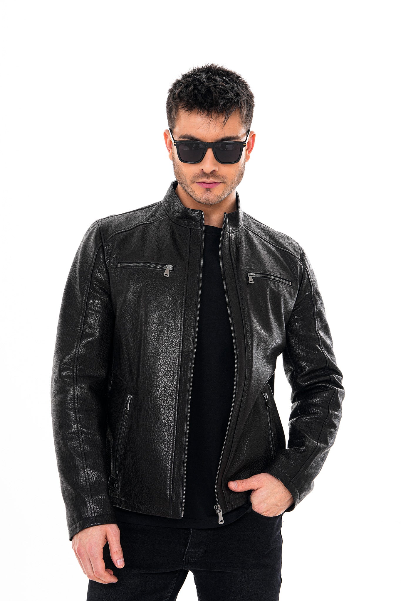 The Falcon Black Pebbled Leather Men Jacket