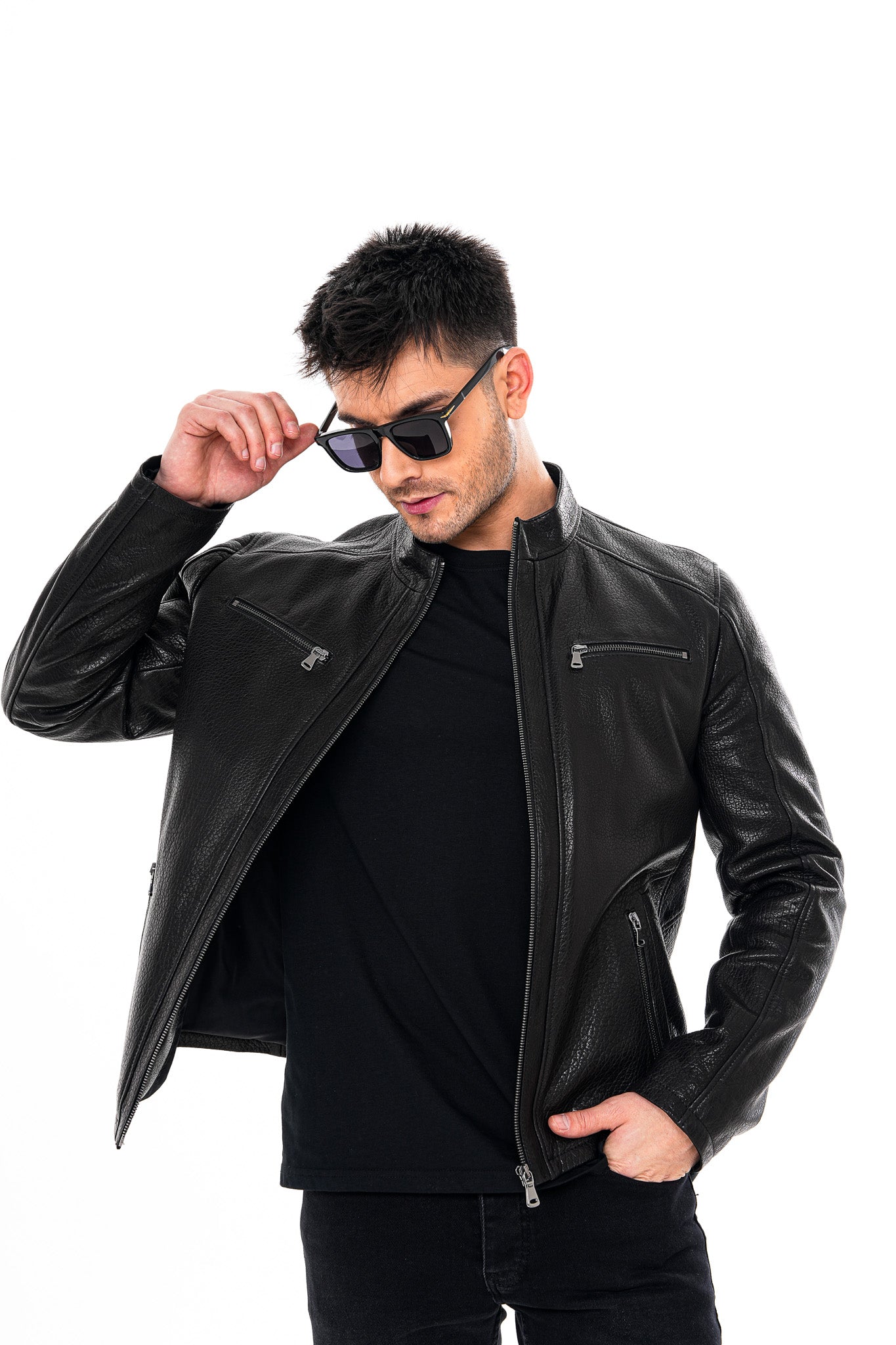 The Falcon Black Pebbled Leather Men Jacket