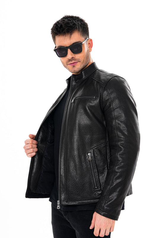 The Falcon Black Pebbled Leather Men Jacket