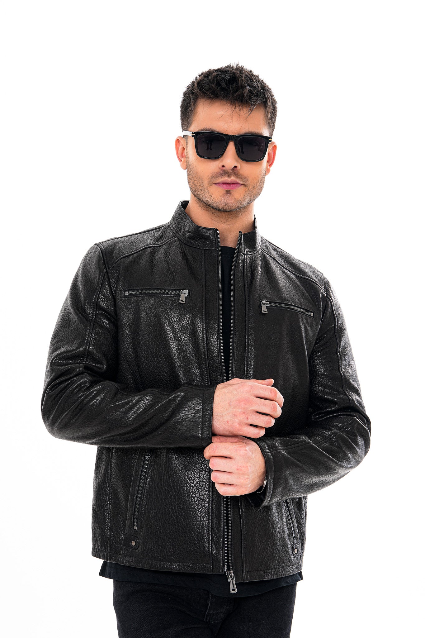 The Falcon Black Pebbled Leather Men Jacket