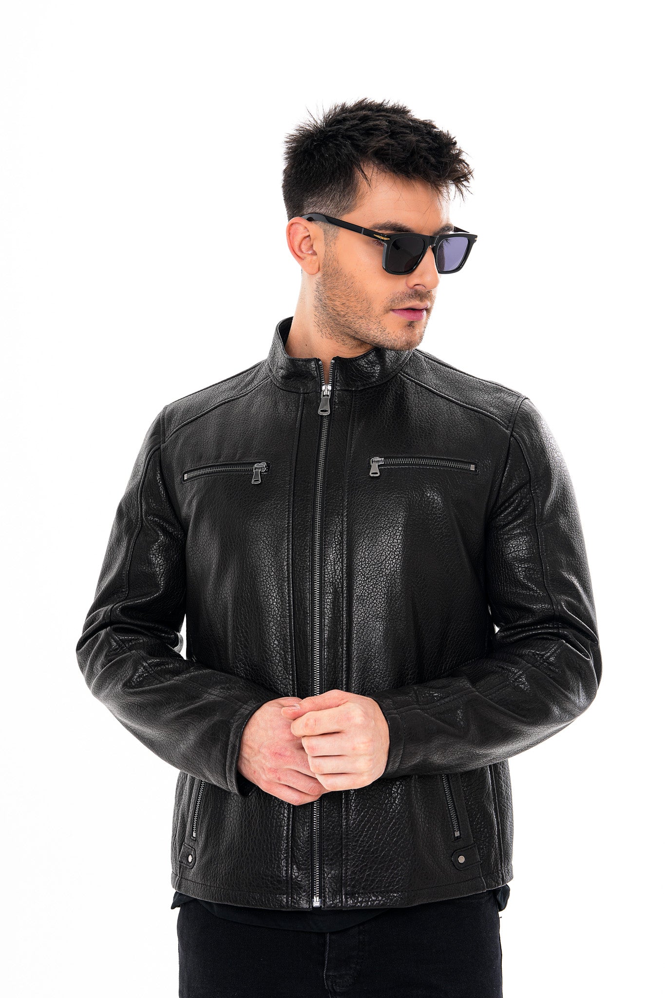 The Falcon Black Pebbled Leather Men Jacket