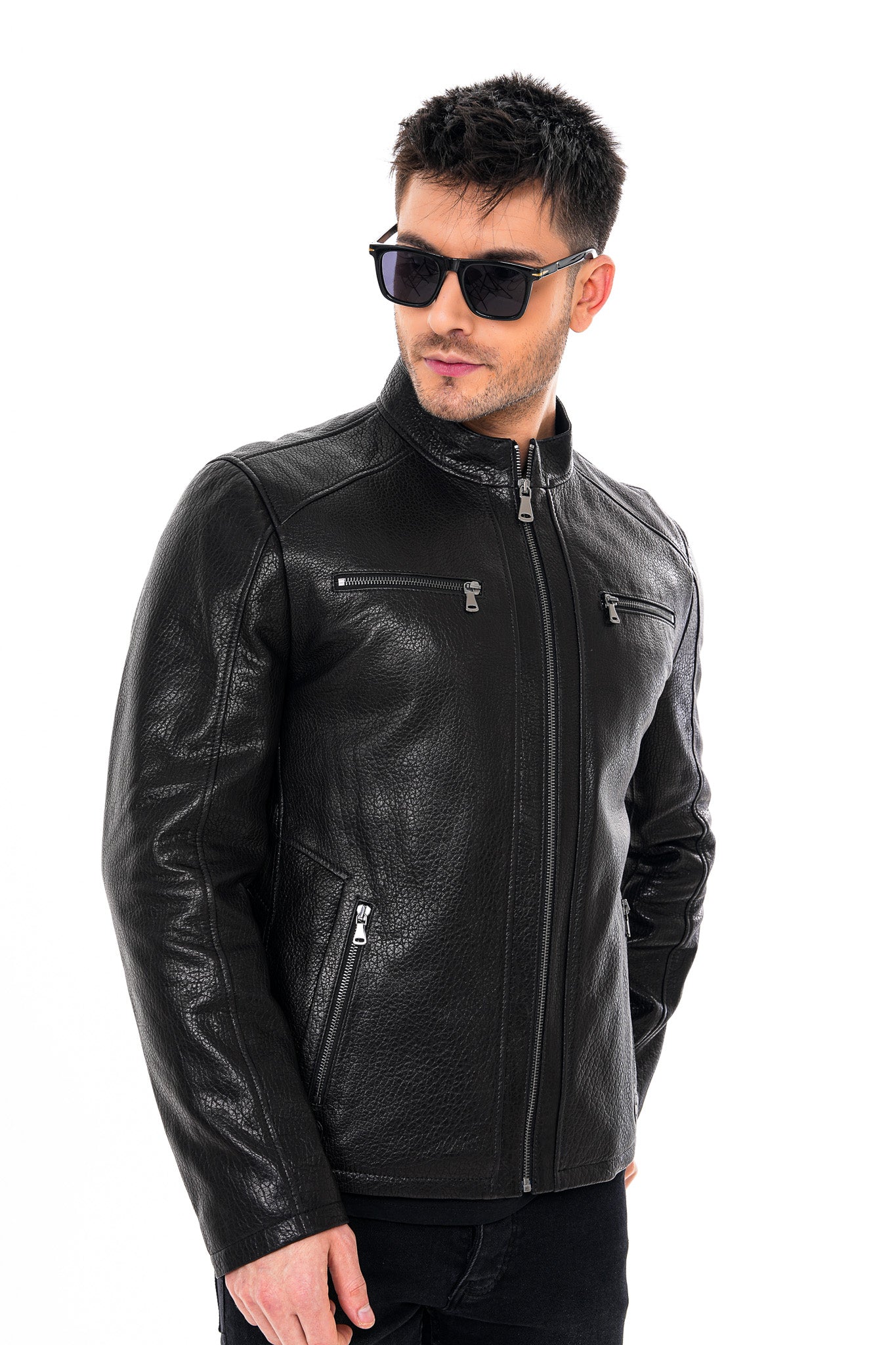 The Falcon Black Pebbled Leather Men Jacket