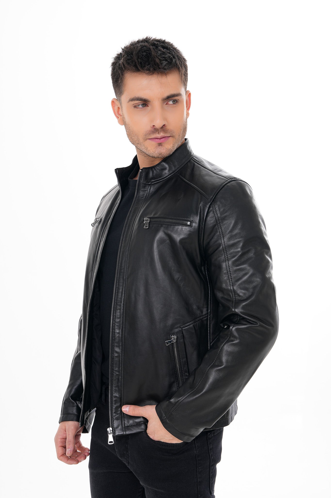 The Falcon Black Smooth Leather Men Jacket