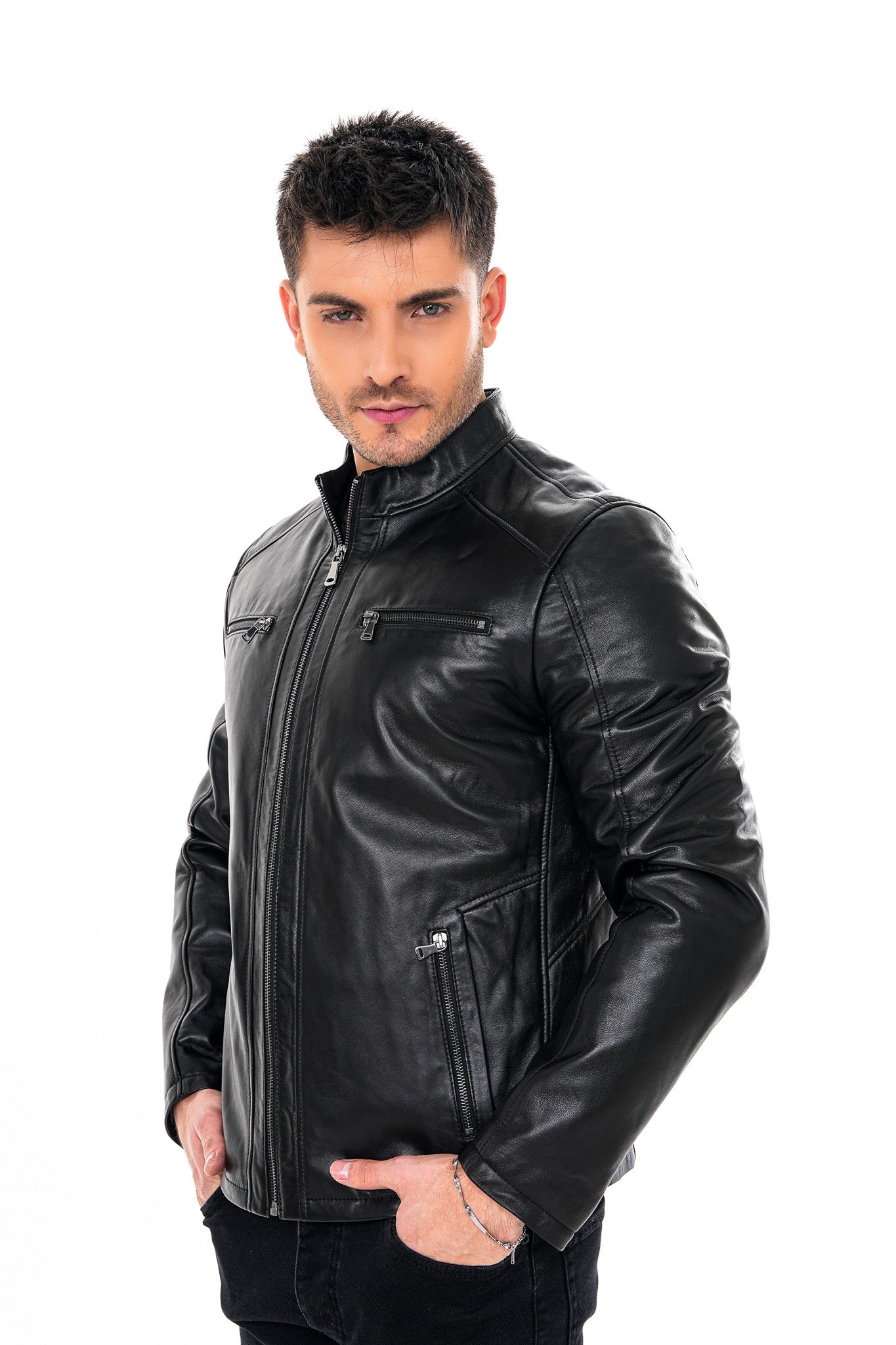 The Falcon Black Smooth Leather Men Jacket