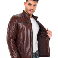 The Falcon Cognac Brown Smooth Leather Men Jacket