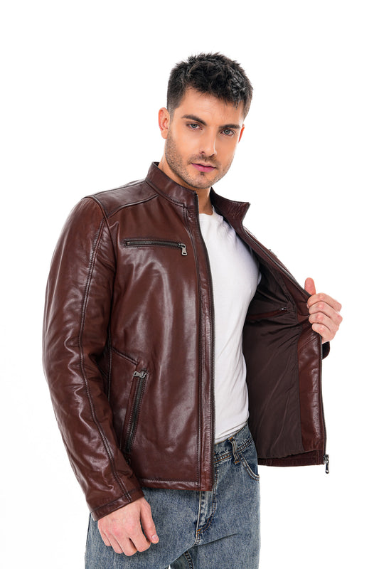 The Falcon Cognac Brown Smooth Leather Men Jacket