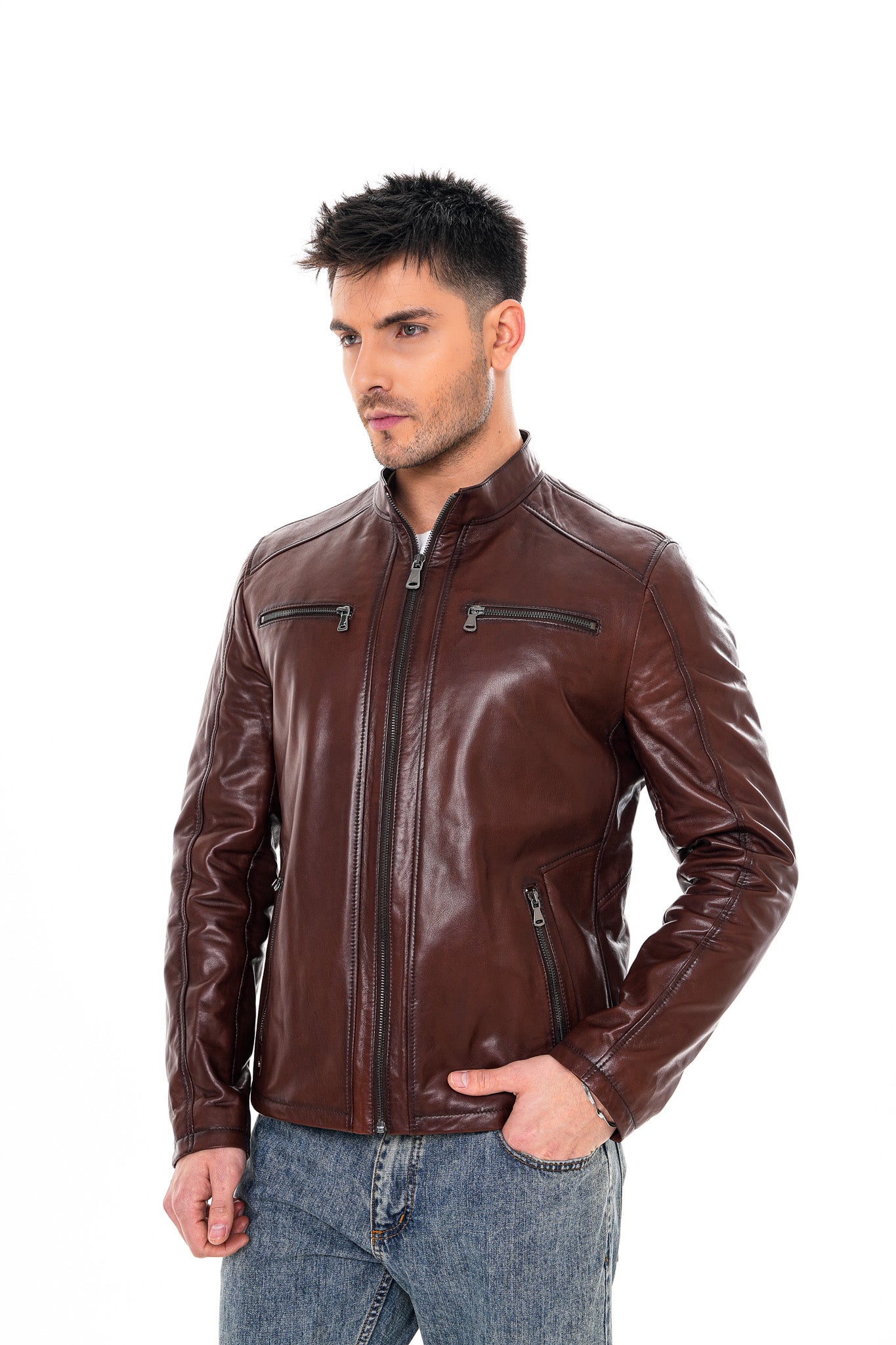 The Falcon Cognac Brown Smooth Leather Men Jacket